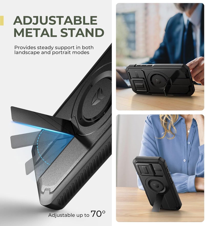 Dexnor for iPhone 15 Pro Case with Slide Camera Cover & Adjustable Kickstand & Built-in Screen Protector, Magnetic Rugged Shockproof Bumper Cases Heavy-Duty Magnetic Protective Cover,Black - Image 5